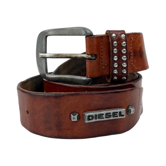 グランドセイコー セール Leather Brown Studded Diesel Y2K Vintage Belt Logo Spell 小物