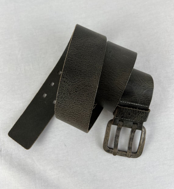 Y2K Vintage Cowboy Leather Belt Metal Buckle Brow… - image 4
