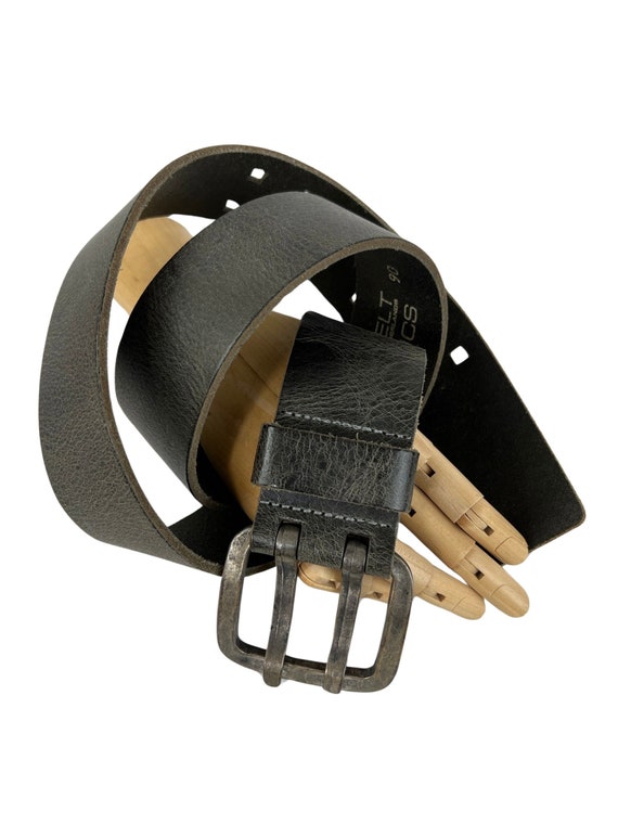 Y2K Vintage Cowboy Leather Belt Metal Buckle Brow… - image 1