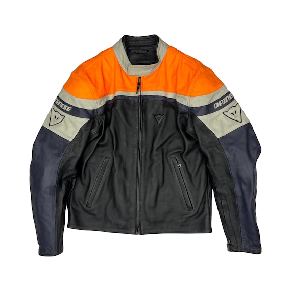 Herren Lederjacke Lederjacke Schwarz Orange Vintage Dainese