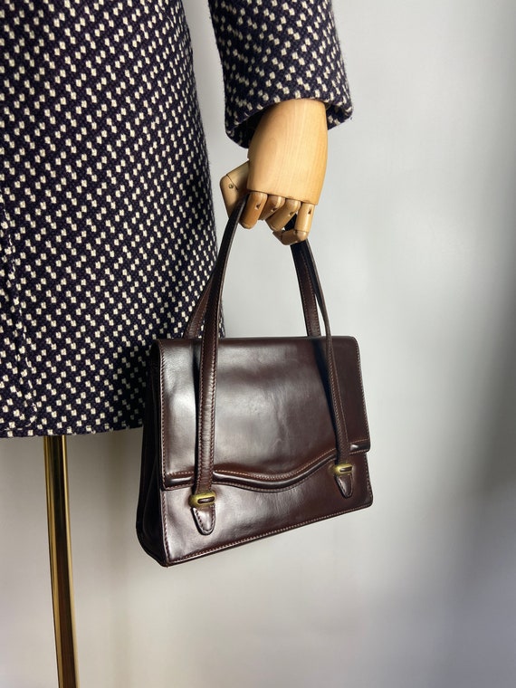 Rare Vintage 70s Gucci Brown Leather Top Handle Ba