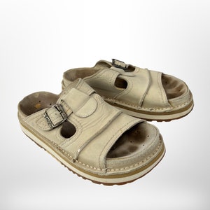 Vintage the Art Company Leather Chunky Heavy Sandals Beige Size 38