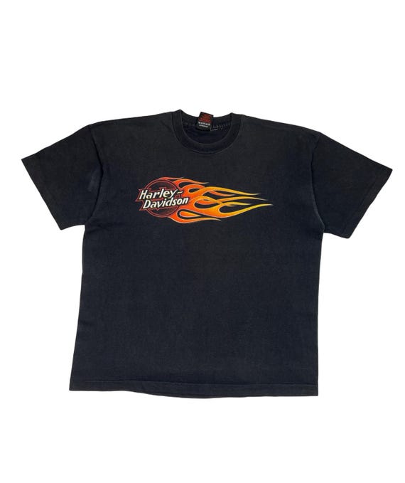 Vintage 00s Harley Davidson Flame Printed Tee Ultraviolet England 