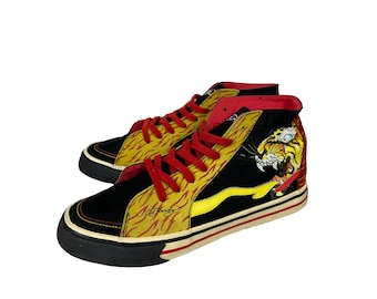 Y2K Rare Ed Hardy High Top Tiger Flame Pattern Sneakers Men&#39;s