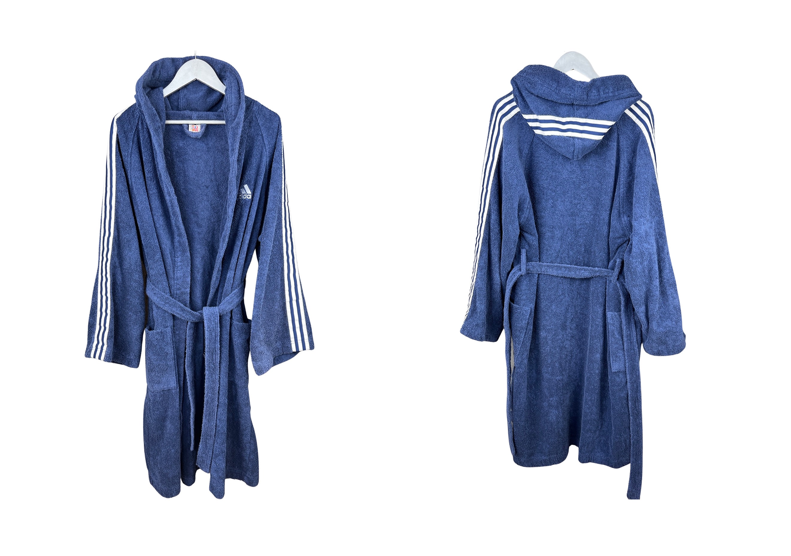 Vintage Adidas 1999 Stripes Cotton Bathrobe Blue Color White