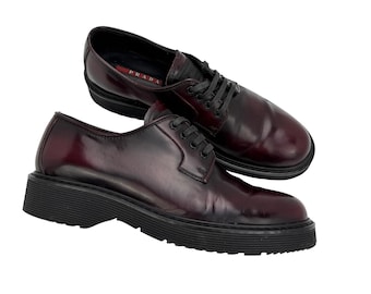 Vintage Prada Lace Up Burgundy  Patent Leather Derby Loafers Shoes
