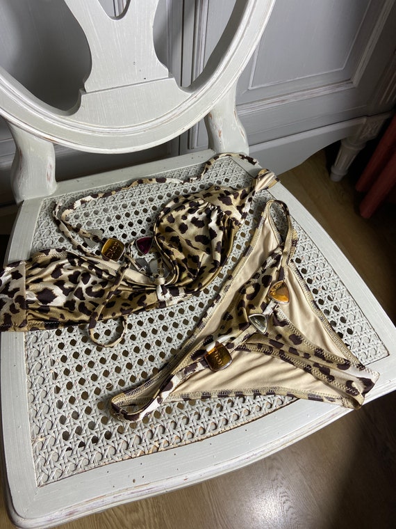 Vintage 90s Christian Dior Leopard pattern bikini