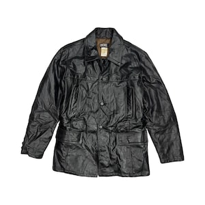 Vintage Diesel Heavy Leather Coat Jackets 4 poches L surdimensionné pour hommes, couleur noire