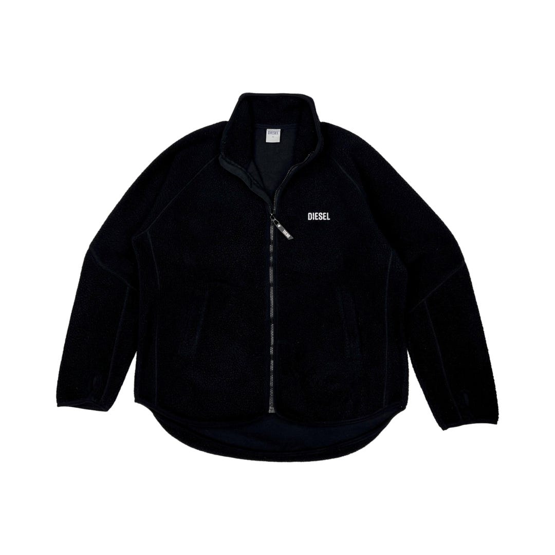 Diesel Jacke mit durchgehendem Reißverschluss, schwarz, Teddy