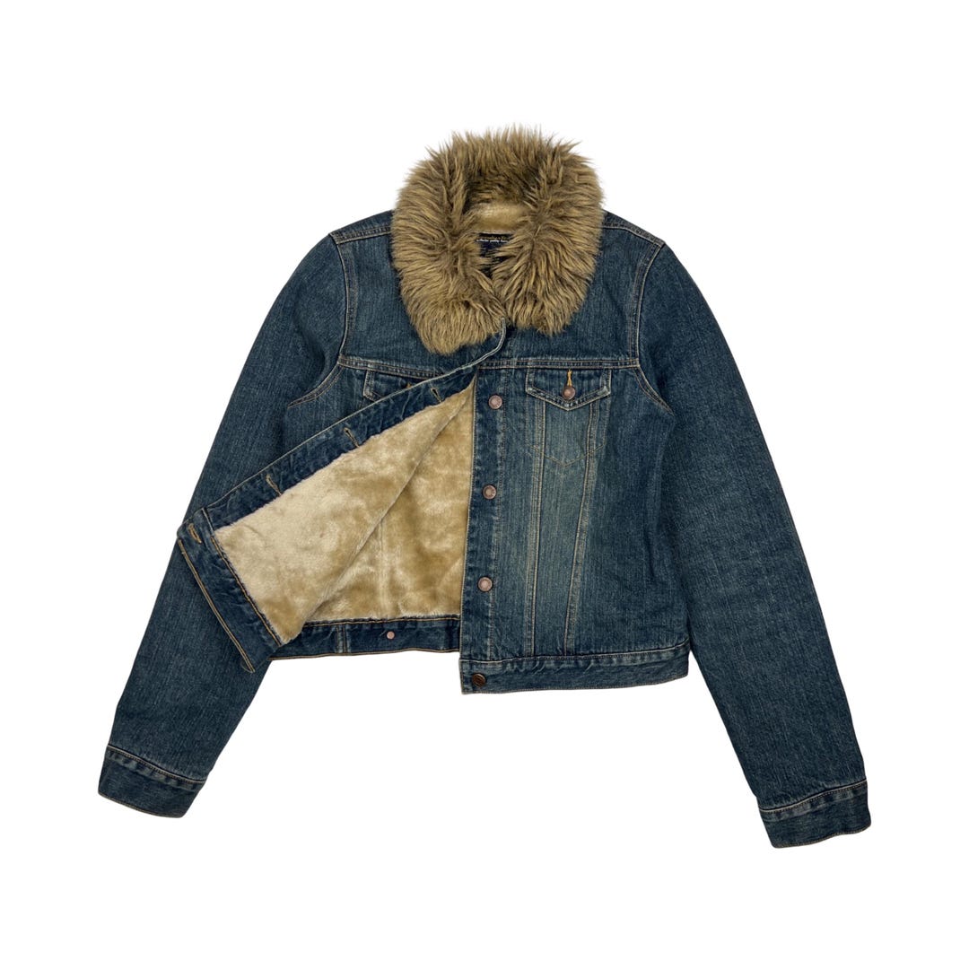 アバンクロンビーアンドフィッチ ファージャケット y2k Vintage Gray 90s Y2K Abercrombie & Fitch Faux Fur Hoodie
