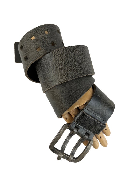 Y2K Vintage Cowboy Leather Belt Metal Buckle Brow… - image 2
