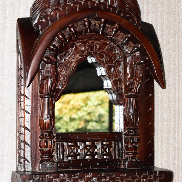 Traditional Wooden Jharokha Rajasthani Style Hand-Carved Wooden Jharokha Wall Decor Wall Mounted