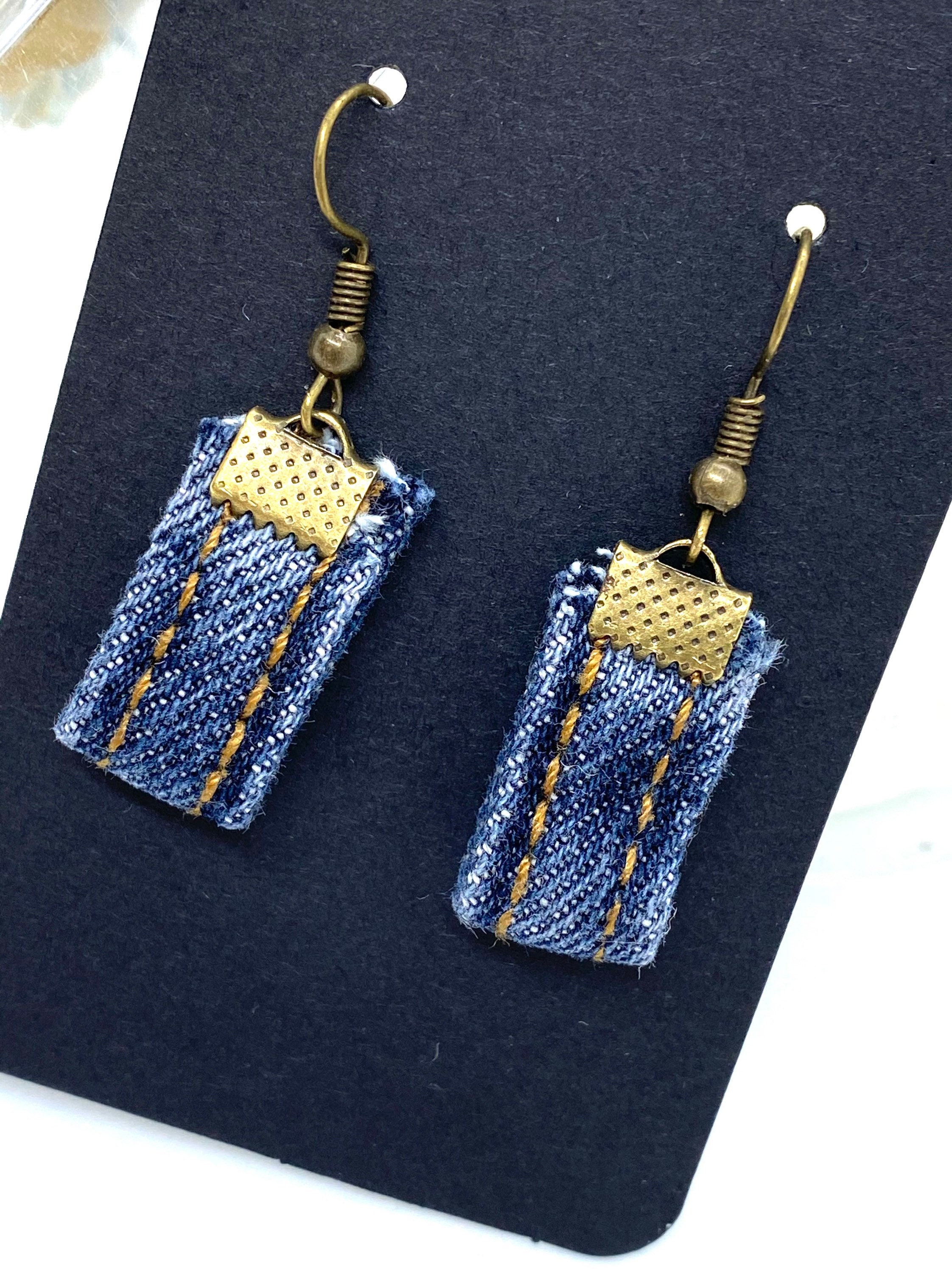 Recycled denim earrings. Women's accessory Etsy