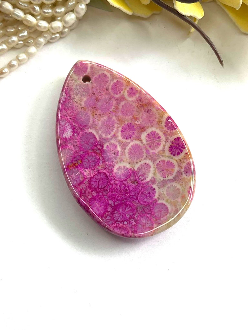 brown stone teardrop jewelry gemstone pendant Fossil coral free form 925 pendant