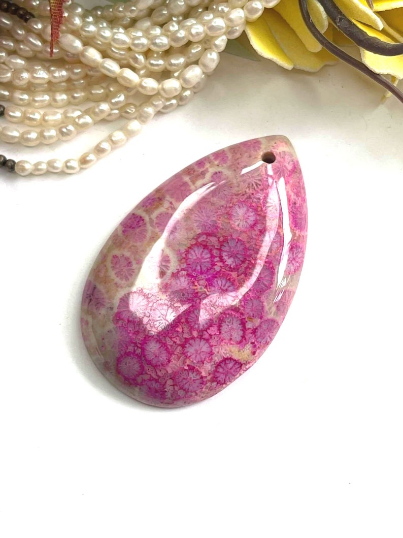 brown stone teardrop jewelry gemstone pendant Fossil coral free form 925 pendant