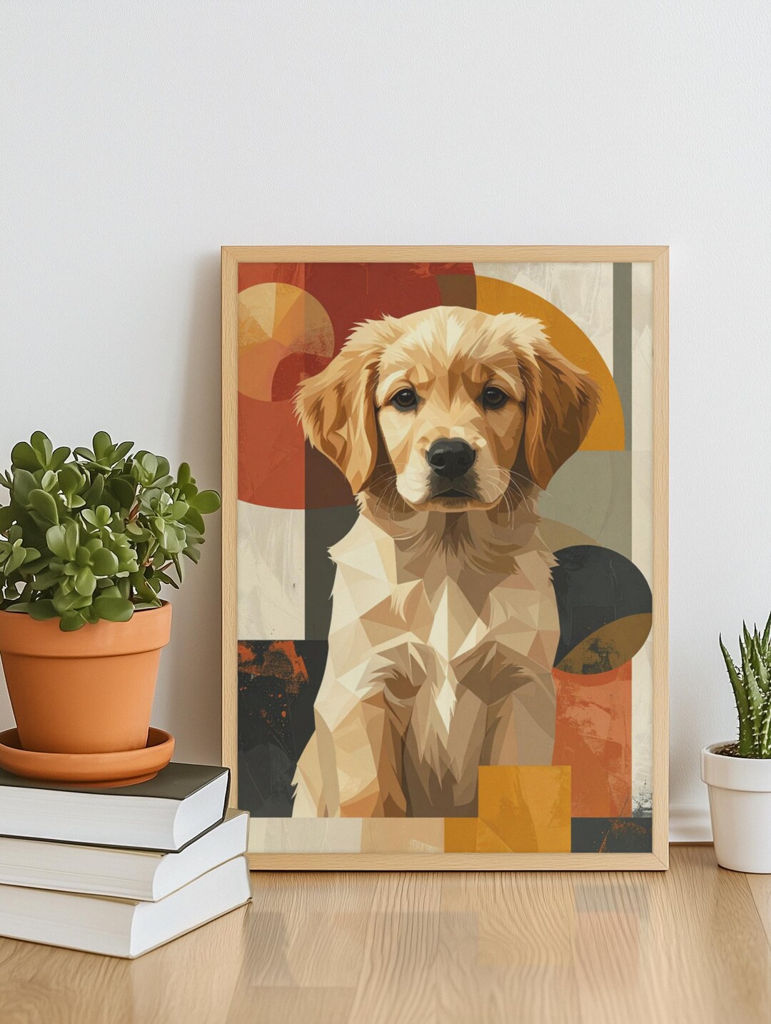 Geometric Golden Retriever Puppy Wall Art Print – Cute Dog Poster ...