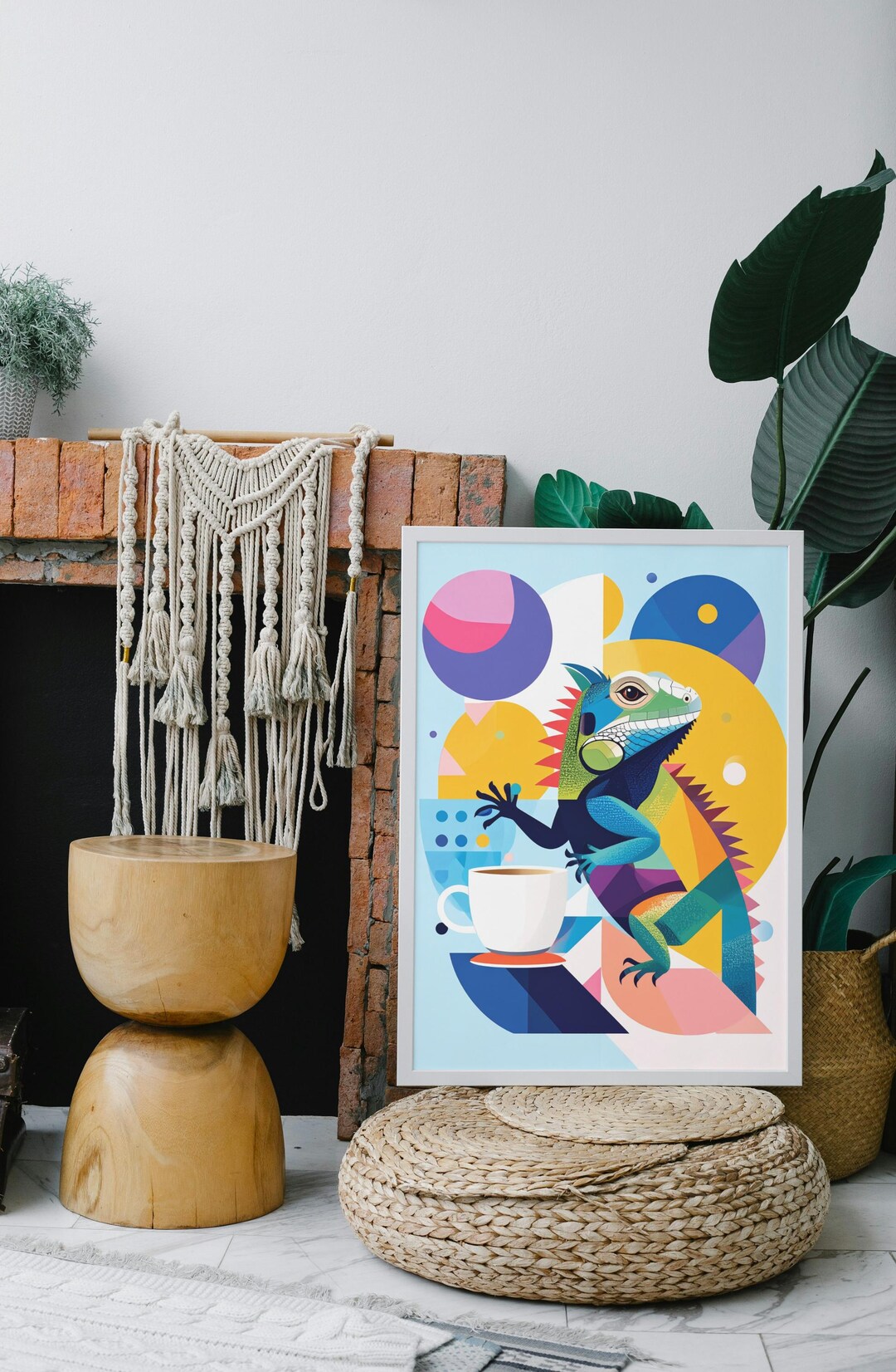 Geometric Iguana Digital Print, Colourful Reptile Wall Art, Modern ...