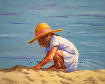 15% Off, see detail. Oil Painting of Child Playing 8 x 10 inches. Ready to hang upon arrival. Free Shipping by Shellhammer