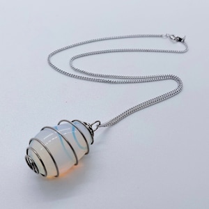 Hand made glass pendant with moonglow blue glass which is silver tone wired , Glass pendant jewelry, blue glass jewellery, Glass pendant
