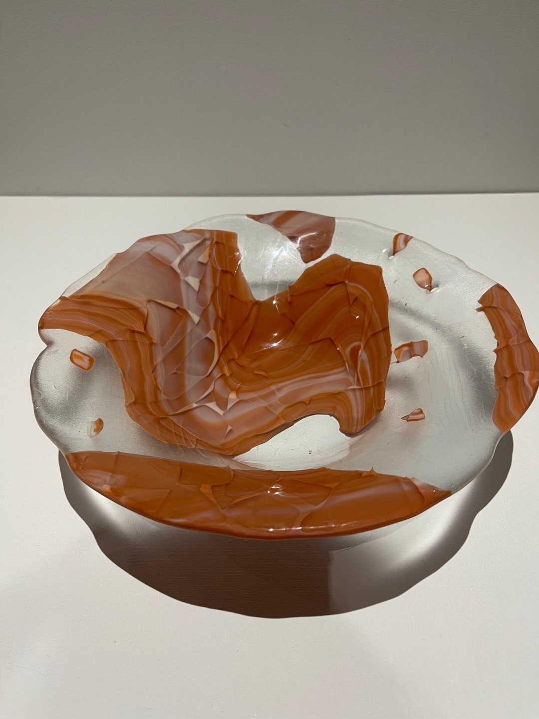 Modern Abstract Art Glass Bowl Toffee Swirl Fused Glass Etsy