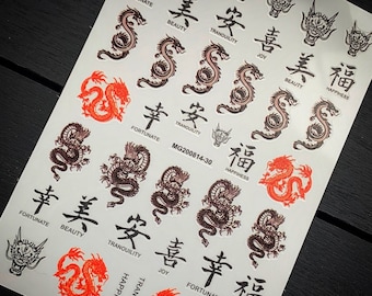 3D Stickers Dragons / water decals / dragon / black dragon / dragons / nail stickers /