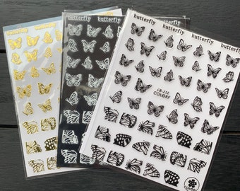 3D Stickers Butterfly Mix / Gold nail decal / nail wrap / gold nail art / nail sticker / nail supply / foil nail/ nail art /