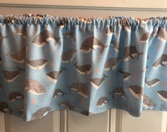 Premier Prints Whale Tales Storm Gray with White Whales Valance Curtain choose your color option Baby Nursery
