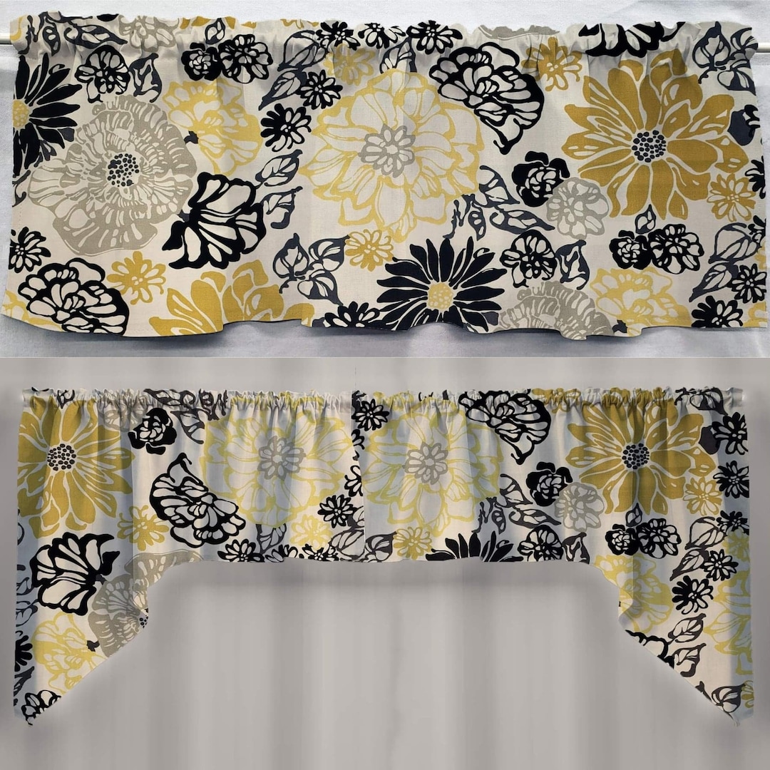 Yellow Black Gray Floral Swags, Valances or Curtains Etsy