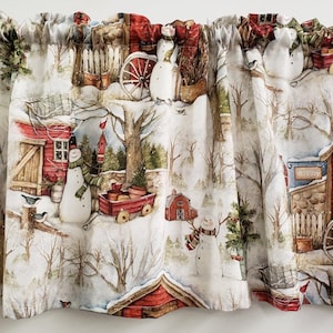 Winter Barn Snowman Christmas Swags, Valances or Curtains
