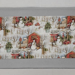 Winter Barn on Gray Terrycloth Bathmat
