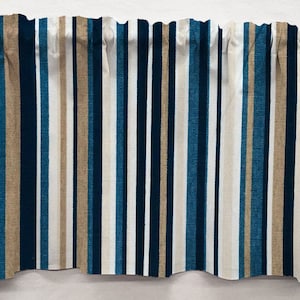 Blue Khaki Beige Stripes Swags, Valances or Curtains