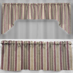 Burgundy Green Mustard Beige Stripes Swags, Valances or Curtains