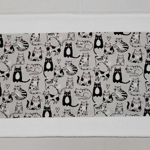 Cats on Gray on White Terrycloth Bathmat