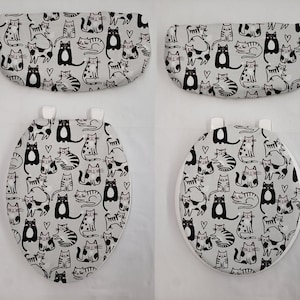 Cats on Gray Toilet Seat Lid and Tank Cover Set