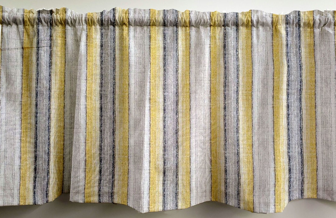 Yellow Gray Beige Stripes Swags, Valances or Curtains Etsy