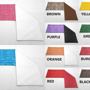 May include: A set of ten rectangular rugs in various colors, including pink, blue, brown, purple, yellow, green, orange, burgundy, red, and black/gray. Each rug is shown folded in half, with the color side facing up and the white side facing down.