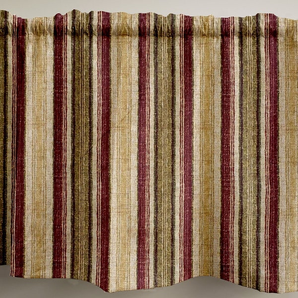 Burgundy Green Mustard Beige Stripes Swags, Valances or Curtains