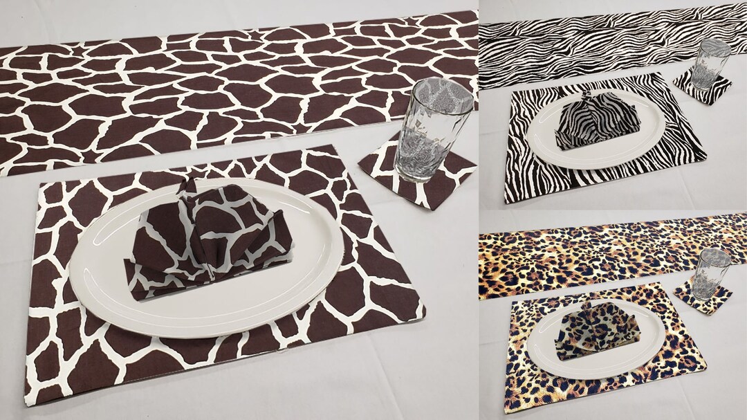 Animal Print Zebra Giraffe Jaguar Table Runner Placemats Coaster and ...