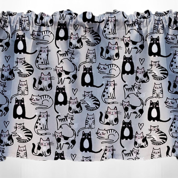 Cats on Gray Valances, Curtains or Swags