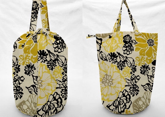 Yellow Black Gray Floral Reusable Gift Bags And or Tote Bags Etsy