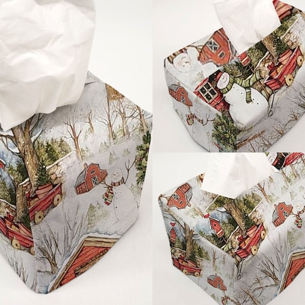 Winter Barn Snowman Christmas Tissue Box Cover