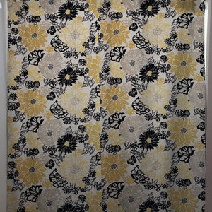 Yellow Black Gray Floral Shower Curtain