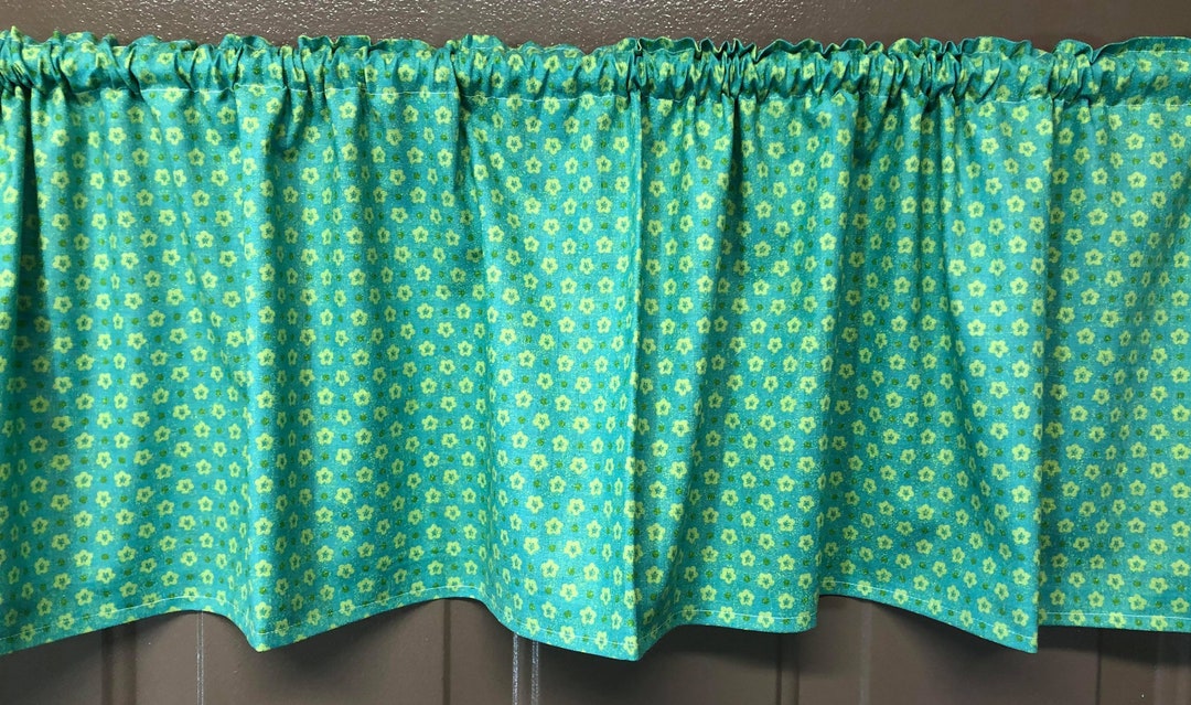 Lime Flowers on Aqua/ Turquoise Valances set of 2 K3 Etsy