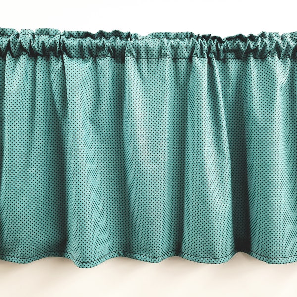 Teal Blue Aqua with Brown Polka Dots Valances (set of 2)