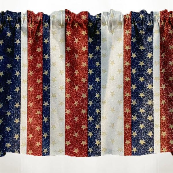 Stars and Stripes Americana Patriotic Gold Glitter Swags, Valances or Curtains