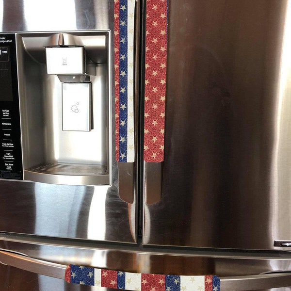 Stars and Stripes Americana Patriotic Gold Glitter Refrigerator Oven Dishwasher Handle Covers