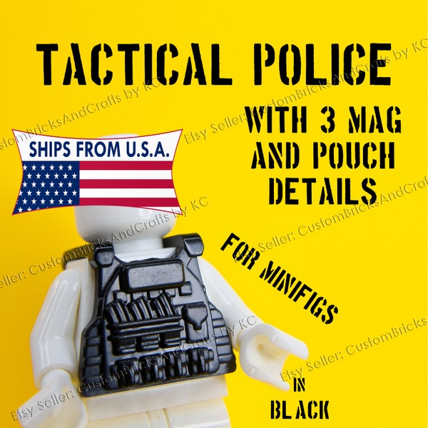 Tactical Vest with 3 Mags and Pouches • CUSTOM Brick Weapons Gun & Arms for Brick Minifigures - (You Pick Color!)