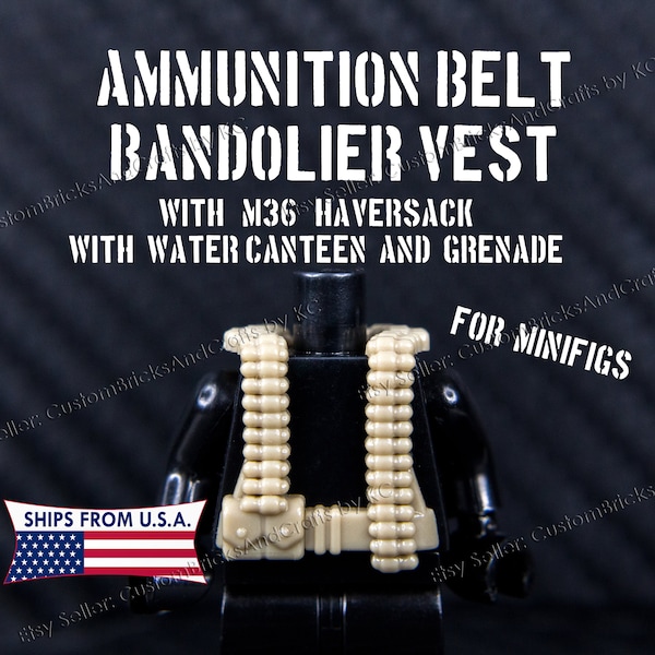 Ammunition Belt Bandolier Vest w/ Details - CUSTOM MOC Made Brick Weapons & Gear for Brick Minifigures