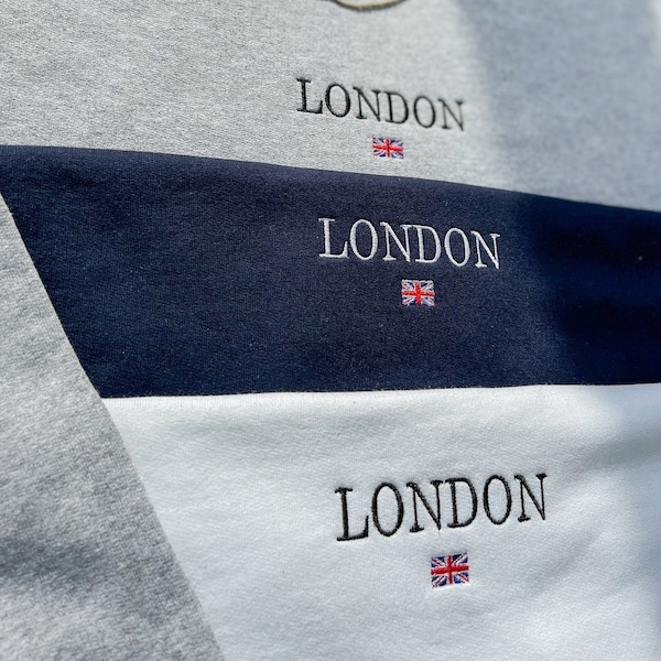 Besticktes London Sweatshirt, UK Flagge Pullover, Tourist Rundhalsausschnitt