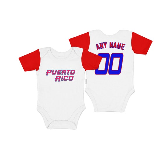 Puerto Rico inspired baseball baby jersey bodysuit